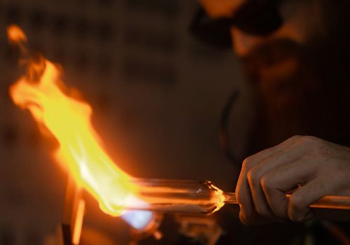 Artist focused on work with intense concentration